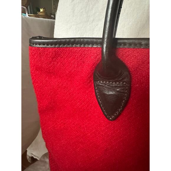 Harris Tweed red Handbag vintage brown leather top handles classic Scotland 13x9 - Picture 4 of 16